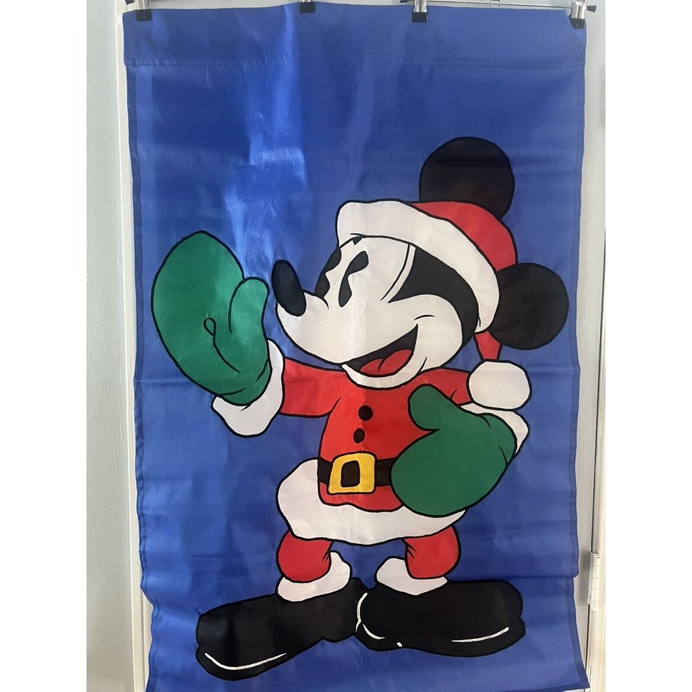 Vintage Disney & Co Mickey Mouse Santa Decorative House Flag  27x44 Christmas